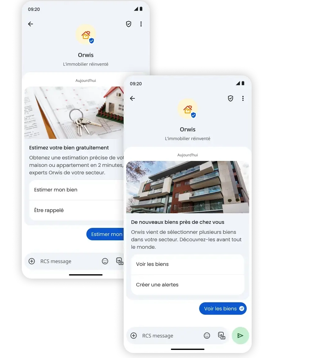 rcs simple mobile deux ecrans estimation bien et alerte immobiliere